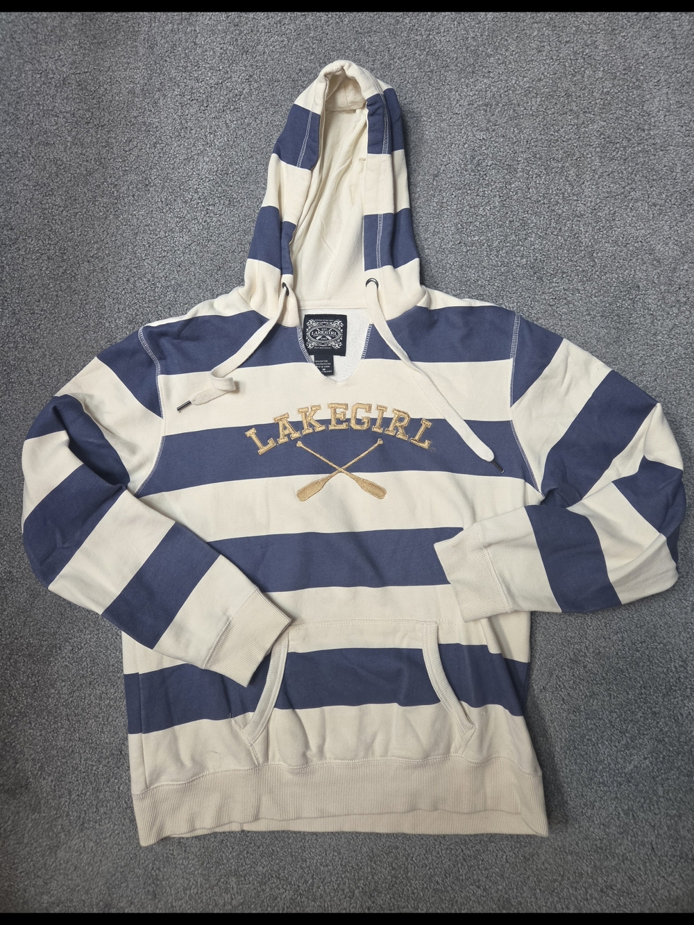 Lakegirl Navy & Cream Striped Hooded Pullover Sweatshirt